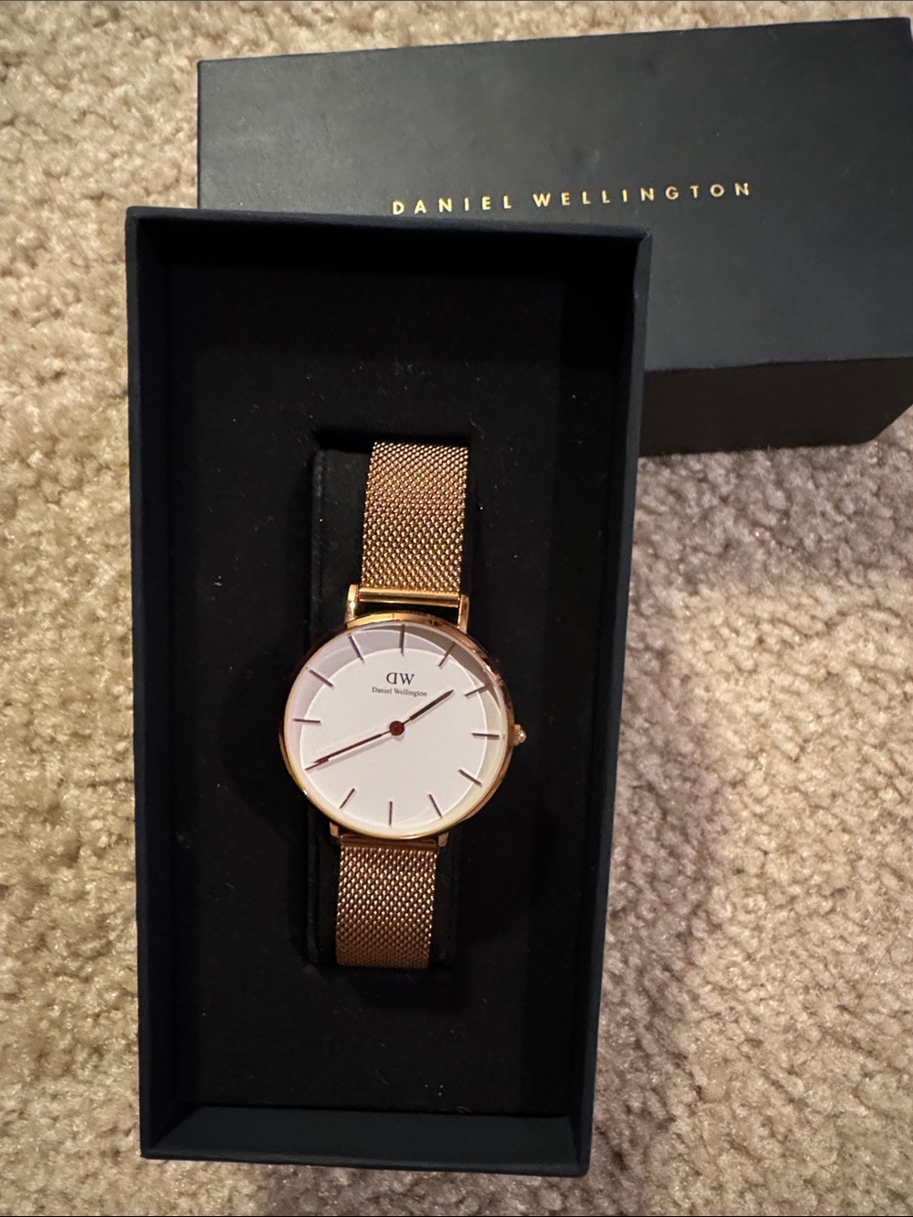 Daniel Wellington Rose Gold Mesh Watch with White Dial